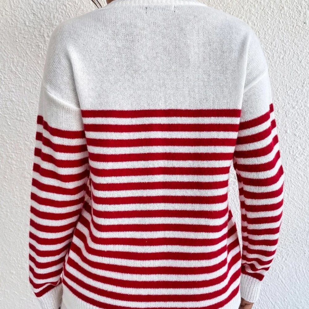 Heart & Stripe Print Sweater top - Picture 2 of 5